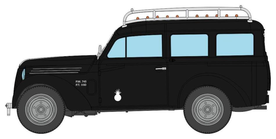 REE models CB-202 Voiture Renault JUVAQUATRE Break vitré noir "GENDARMERIE" + galerie