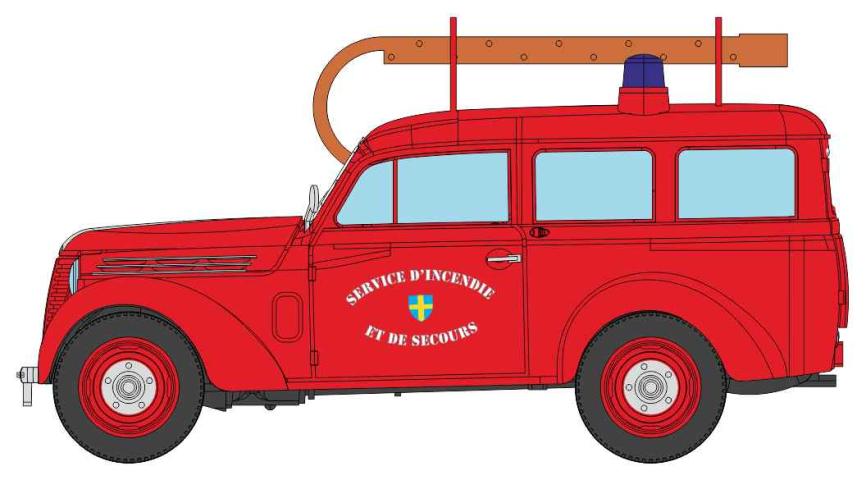 REE models CB-204 Voiture Renault JUVAQUATRE Break vitré "POMPIER" + Echelle
