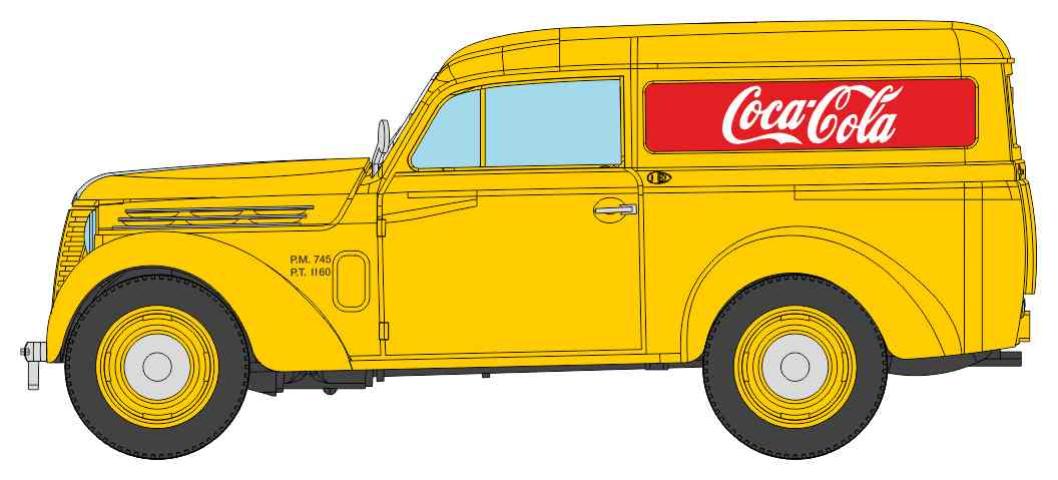 REE models CB-206 Voiture Renault JUVAQUATRE Fourgon tôlé Jaune "COCA-COLA"