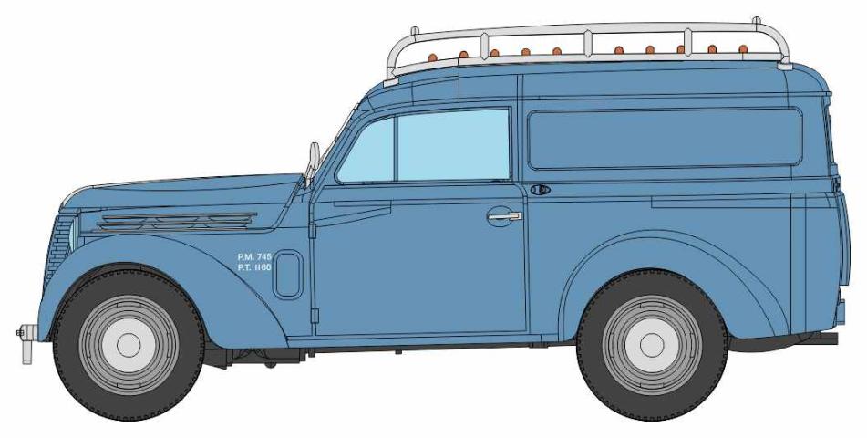 REE models CB-208 Voiture Renault JUVAQUATRE Fourgon tôlé, Bleu + galerie