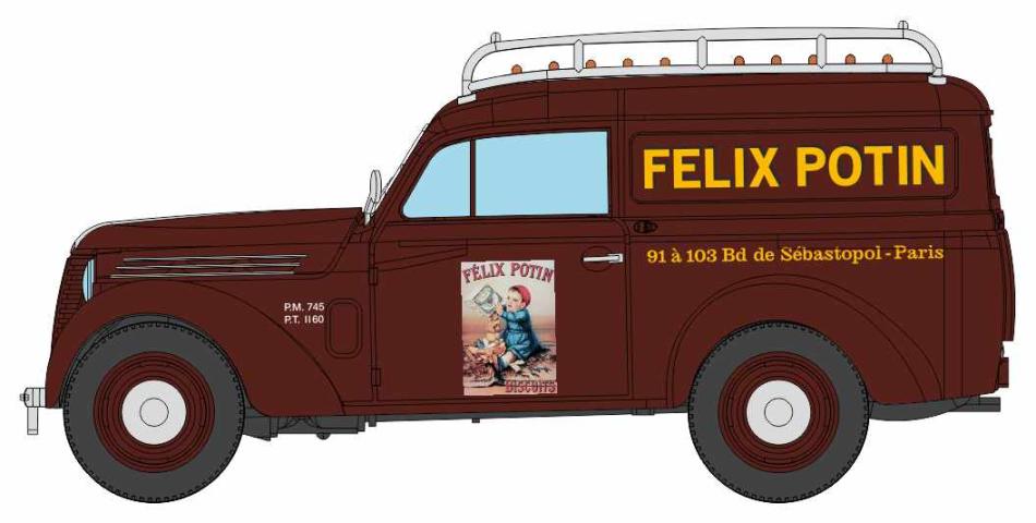 REE models CB-212 Voiture Renault JUVAQUATRE Fourgon tôlé "FELIX POTIN" + galerie