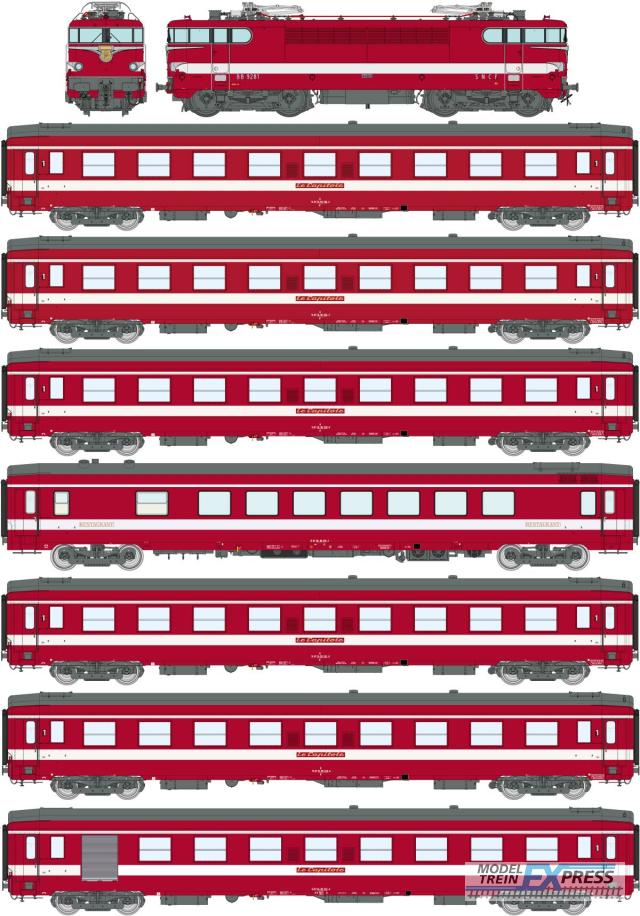 REE models CM-016S CAPITOLE TRAIN 1967-1969 - BB 9281 + 5 A9 + 1 A7D + 1 Vru (New Number) Cars with lights and magent couplers, decoder, REE COLLECTION - DCC SOUND Locomotive with Functional Pantograph