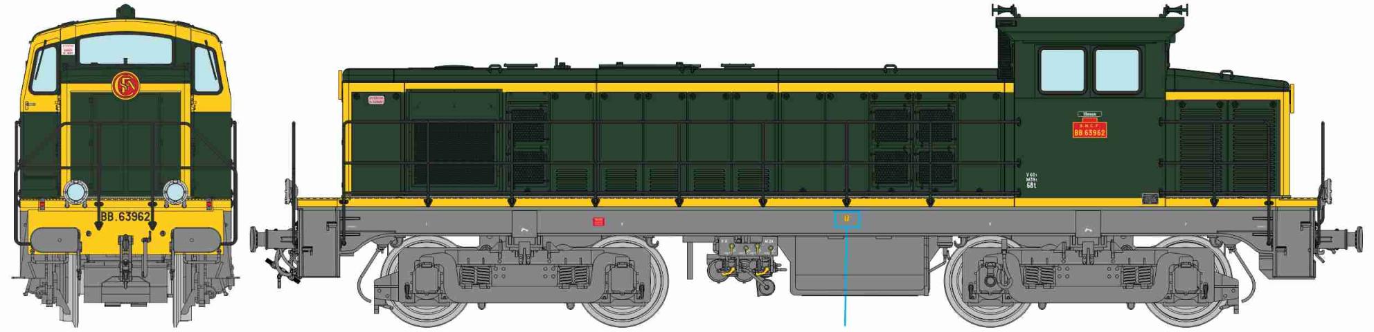 REE models JM-020S BB 63962 vert/ jaune châssis gris région 5 VILLENEUVE Ep.IV DCC Sound