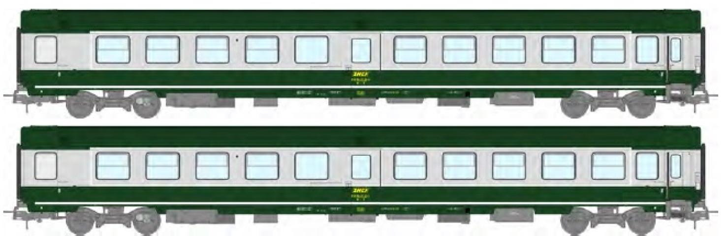 REE models JM-045 Set of 2 AMBULANCE SO cars in garrigue green and concrete grey, yellow framed logo, SNCF Ep.IV.