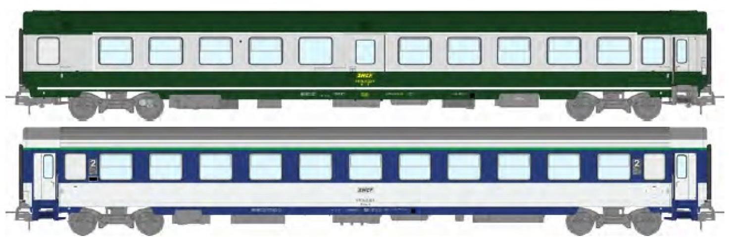 REE models JM-046 Set of 2 passenger cars: 1 AMBULANCE SO  and 1 CORAIL VU COUCHETTES B10c10x, SNCF Ep.IV