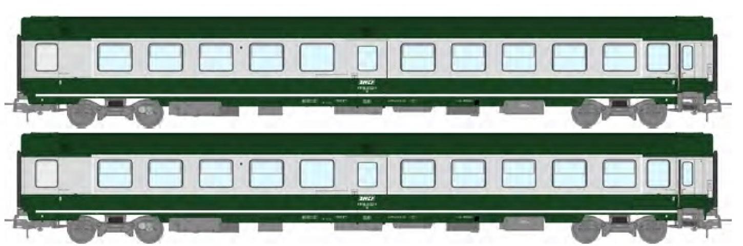 REE models JM-047 Set of 2 AMBULANCE SO cars in garrigue green and concrete grey, white framed logo, SNCF Ep.IV-V