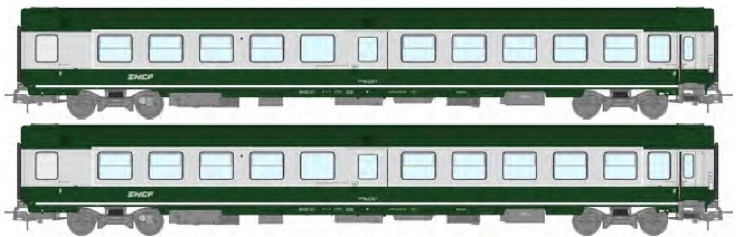 REE models JM-049 Set of 2 AMBULANCE SO cars in garrigue green and concrete grey, noodle logo, SNCF Ep.IV-V