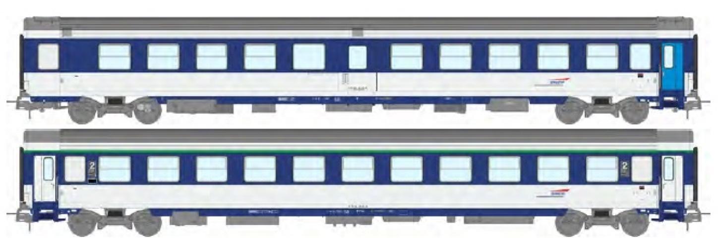 REE models JM-052 Set of 2 passenger cars: 1 AMBULANCE SO and 1 CORAIL VU COUCHETTES B10c10x, cap logo, SNCF Ep.V-VI