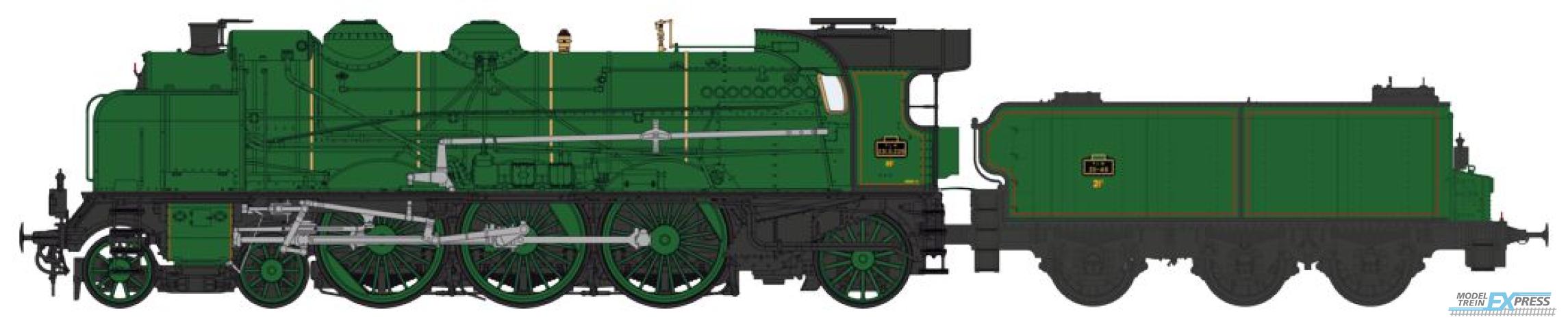 REE models MB-138S 2-231 D 229 PLM - simple smoke stack, without smoke deflectors, Fives-Lille air pump, ACFI preheating, 25m? tender, PLM Green, red fillets - DCC Sound & Smoke