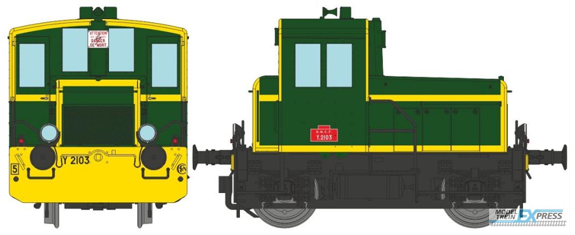 REE models MB-147 Y 2103 SNCF green 301, yellow front beam, yellow strip, black frame, South East Era IV ANALOG