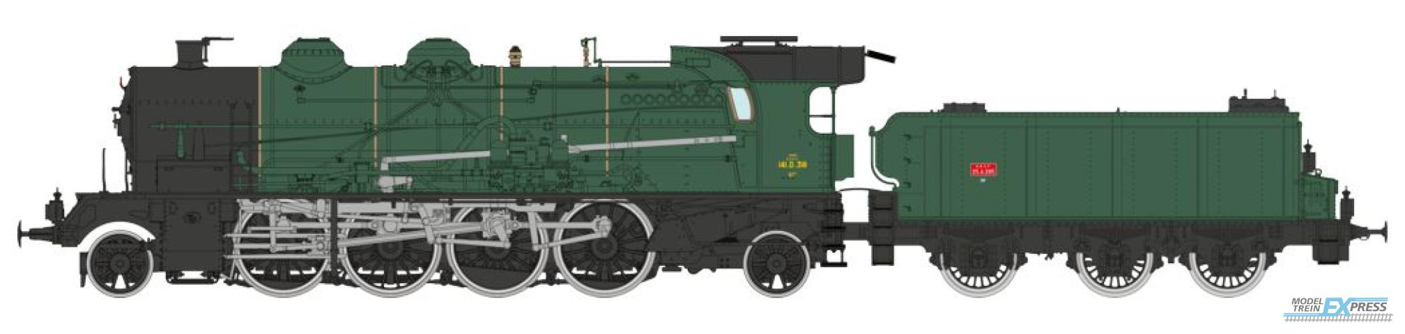 REE models MB-160 141 D 318 + Tender 25 A 285 Green & Black BADAN SNCF Era III - ANALOG