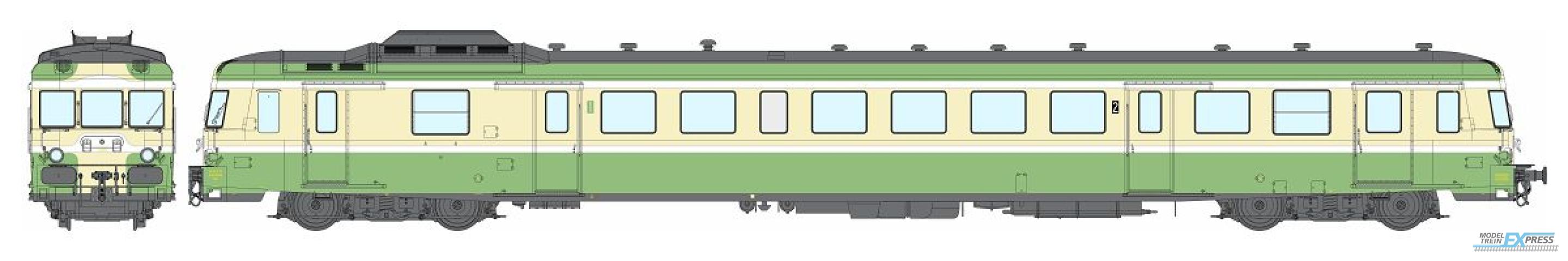 REE models MB-230SAC X 2898 with skirt, Downgraded 1st/2nde class, Green 314 et Yellow straw 410, VAISE, SNCF Era IV - AC Sound Functional Pantos