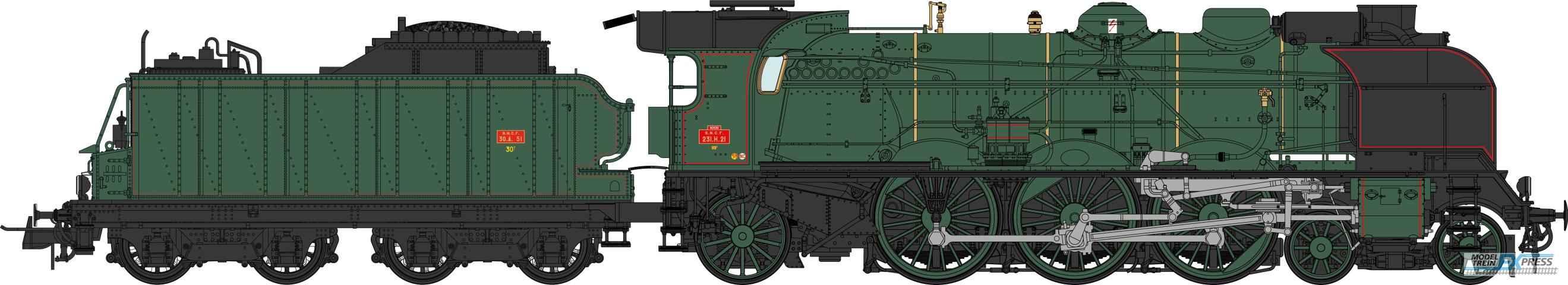 REE models MB-239SAC 233 H 21 NEVERS - tender 30m3, Green SNCF, red fillets - AC Sound & Smoke (3 tracks)