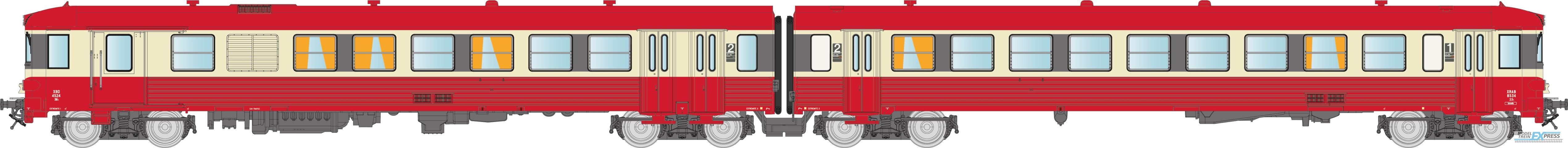 REE models NW-202 EAD red roof, 3 lights, spaghetti logo SNCF Logo, XBD 4524 + XRAB 8522, SOTTEVILLE, Era V