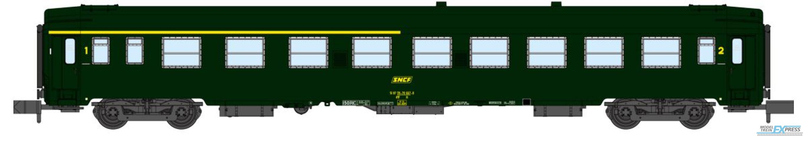 REE models NW-257 UIC Y coach, A4B5 green livery ,boxed SNCF Logo, Period IV