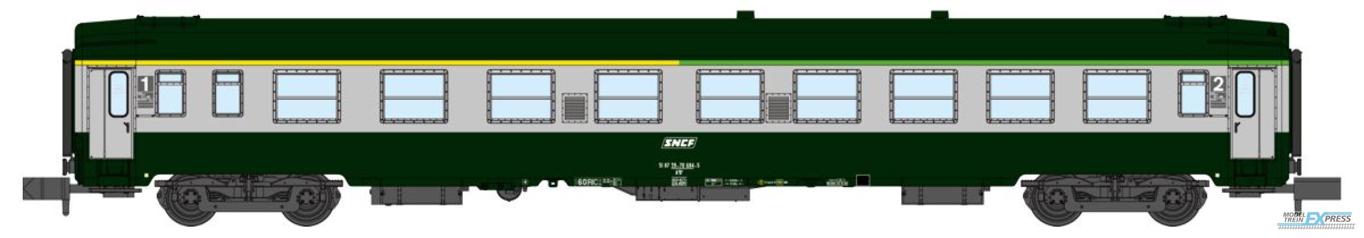 REE models NW-262 UIC Y coach, A4B5 ex-A9 green/concrete grey  livery ,boxed SNCF Logo, Period V