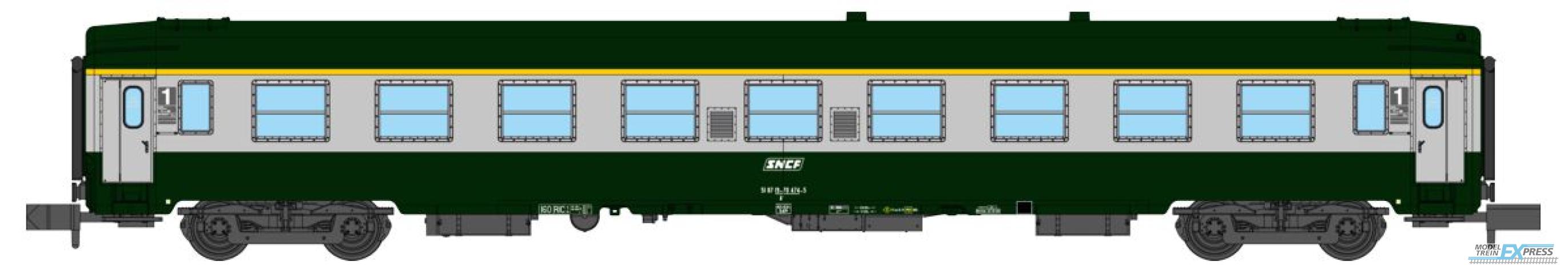REE models NW-265 UIC Y coach, A9 green/concrete grey  livery ,boxed SNCF Logo, Period V