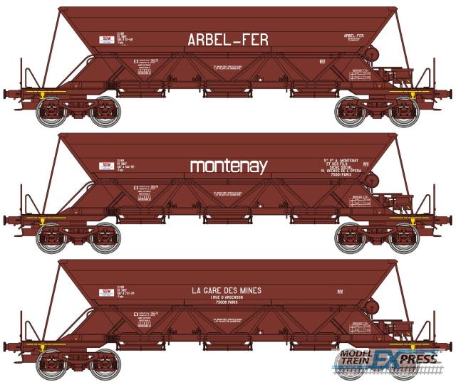 REE models NW-266 Set of 3 EX hoppers wagons ? ARBEL-FER, MONTENAY et LA GARE DES MINES ?, SNCF Era IV