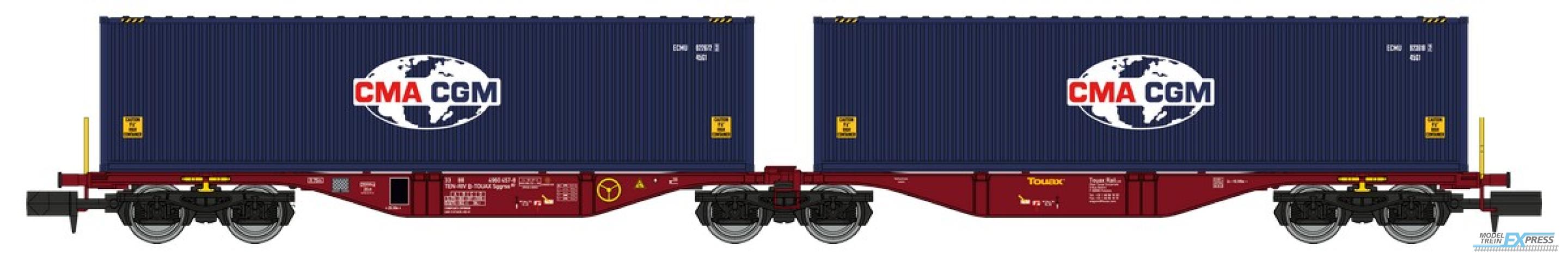 REE models NW-288 Sggmrss 80 TOUAX wagon + 2 x 40' CGA-CGM with logo "World" containers Era VI