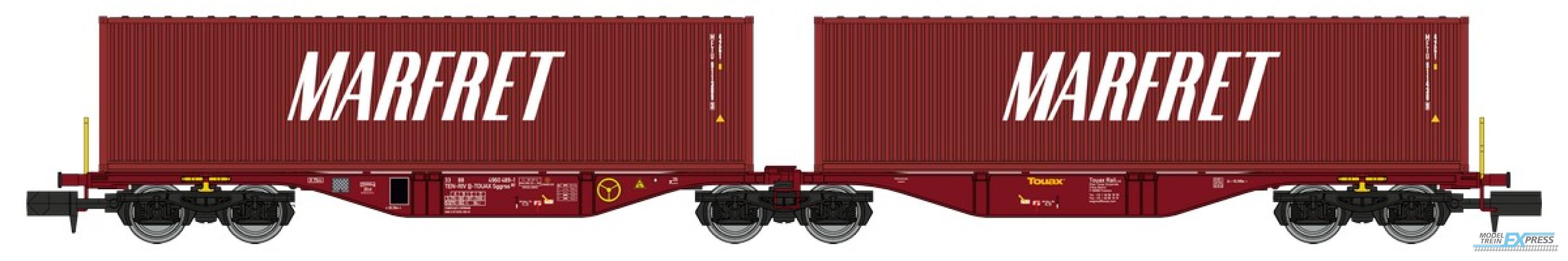 REE models NW-292 Sggmrss 80 TOUAX wagon + 2 x 40' MARFRET brown containers Era VI