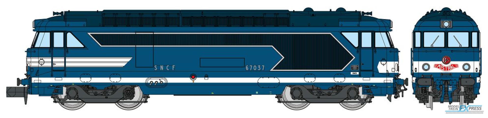 REE models NW-322S BB 67037 Blue livery with raised road, number plates, NÎMES, ? MISTRAL ? Era III-IV DCC SOUND