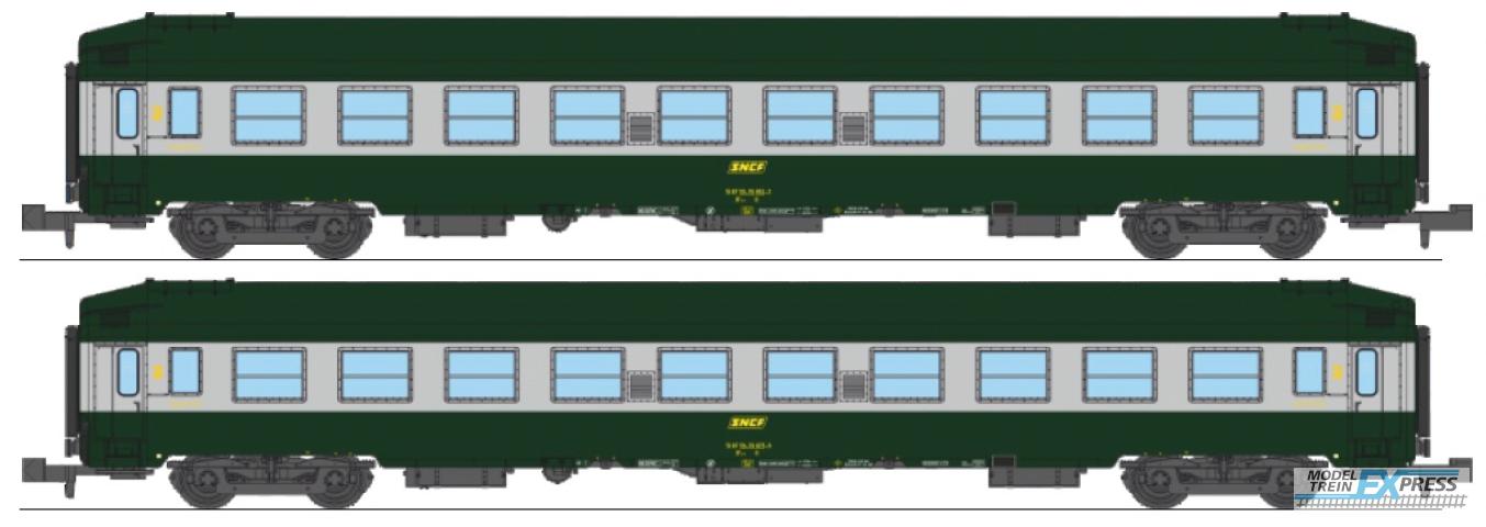 REE models NW-344 Set of 2 UIC B9c9x sleeping coaches set, high roof green-metal grey livery Era IV
