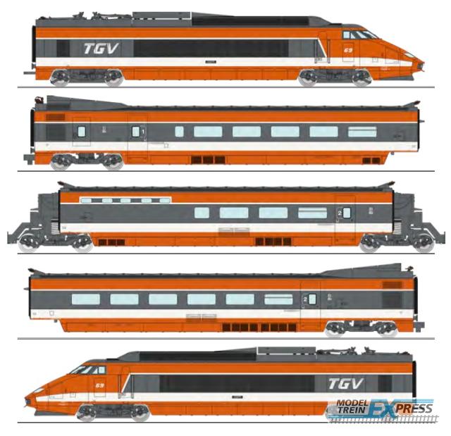 REE models TGV-001S TGV (5 units set : Engine x2 + R1 + R8 + R4 Bar coaches)  - DCC SOUND - working motorized pantographs