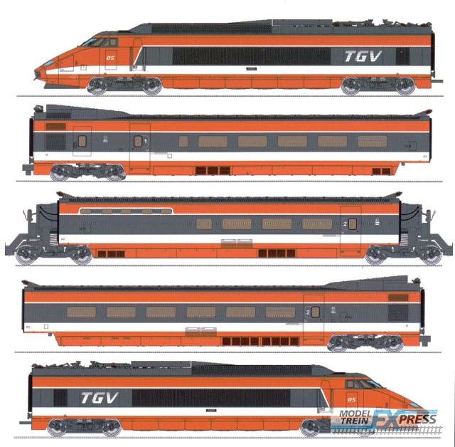 REE models TGV-005 TGV N°5 Coffret 5 éléments : Motrices + R1 + R8 + R4 Bar - ANALOGIQUE