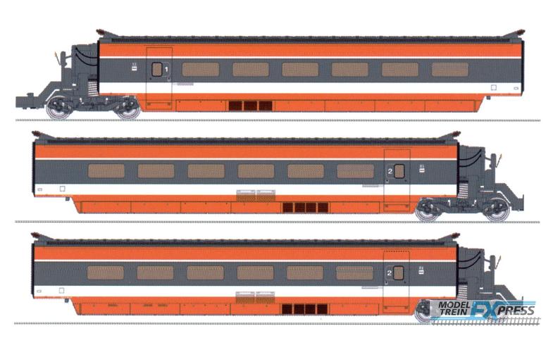 REE models TGV-006SAC TGV N°5 Coffret 3 éléments : Remorques R2 + R5 + R6 (pour système 3 Rails)
