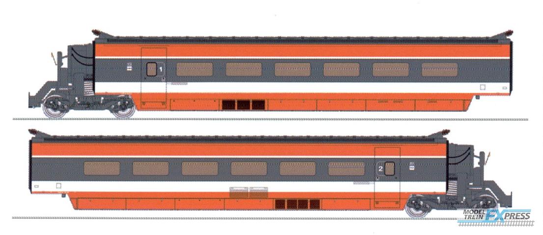 REE models TGV-007SAC TGV N°5 Coffret 2 éléments : Remorques R3 + R7 (pour système 3 Rails)