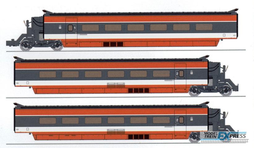 REE models TGV-009SAC TGV N°112 CFF Coffret 3 éléments : Remorques R2 + R5 + R6 (pour système 3 Rails)
