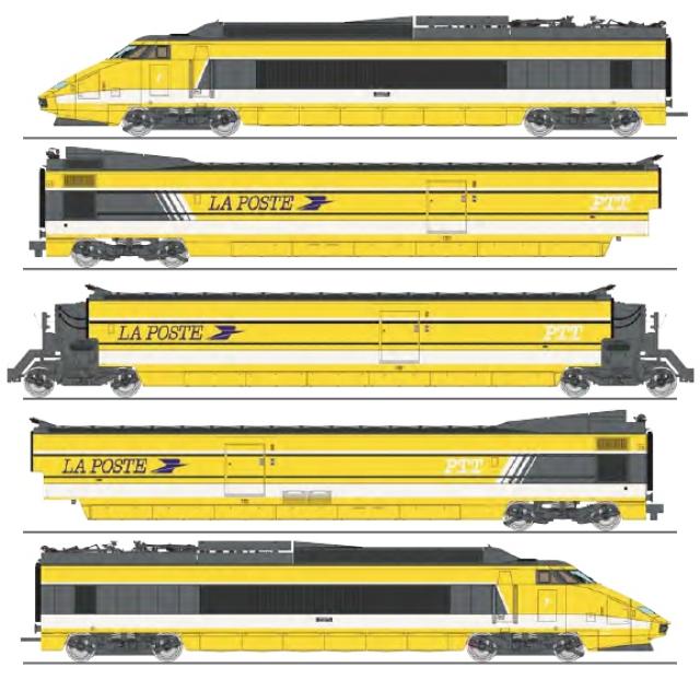 REE models TGV-011SAC TGV PSE « LA POSTE » (1984-1994), specific air suspension, 5-unit set Era.IV-V - AC Sound
