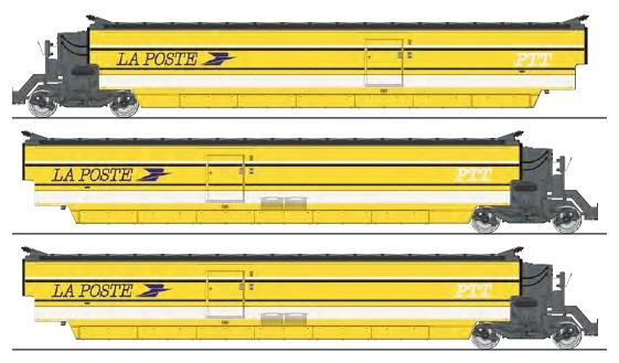 REE models TGV-012SAC TGV PSE « LA POSTE » (1984-1994), specific air suspension, 3-unit set Era.IV-V - AC Sound