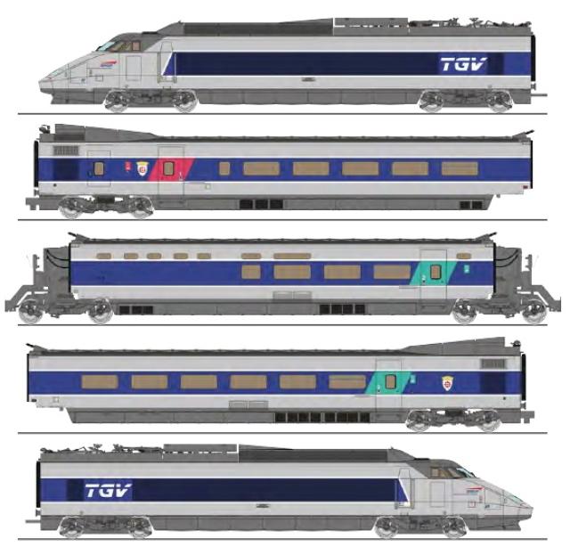 REE models TGV-014 TGV PSE renov 1, n°91 air suspension, « atlantic » livery, SNCF, 5-unit set Ep.V-VI - Analog