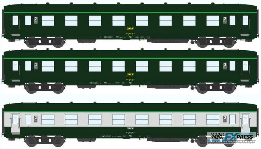 REE models VB-055 Set of 3 short wagon DEV AO AO B8 ex-A8 "garrigue" green - Concrete grey, Corail titleblock Era IV-V