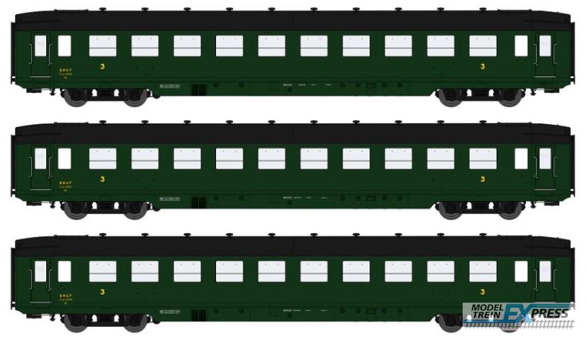 REE models VB-127 SET of 3 DEV AO U46 C10 Green 306, black frame, black roof, Long skirt Era IIIA - REE COLLECTION