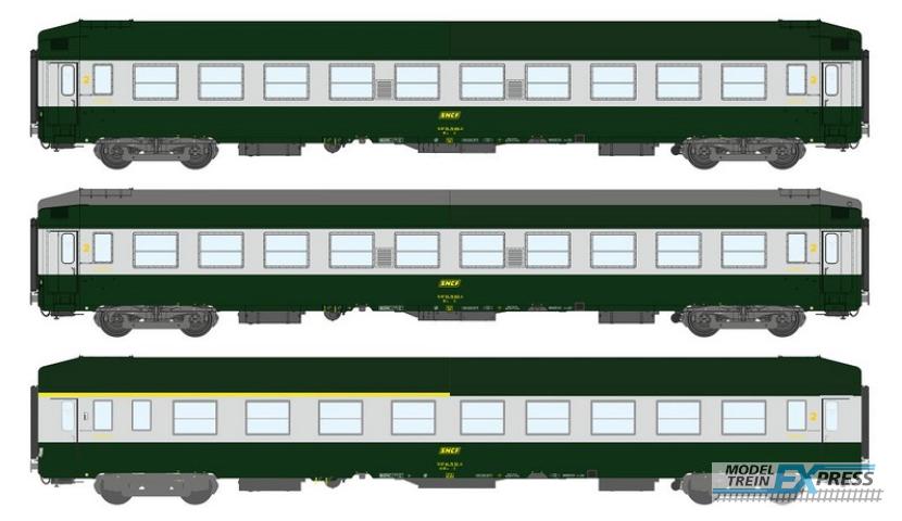 REE models VB-187 Set of UIC Sleeping Coaches (2 x B9C9x / 1 x A4C4B5C5) Green 302 / ALU, Yellow Logo Era IV HIGH ROOF