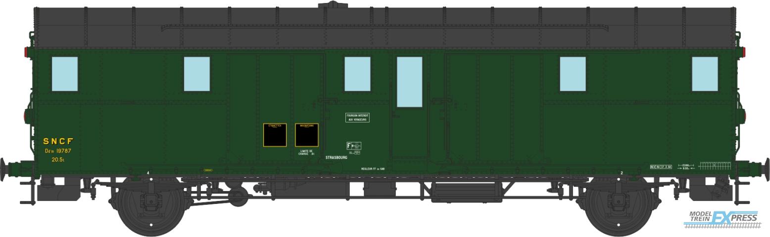 REE models VB-313 OCEM 32 Luggage Van, black roof, green ends, 3 headligths East SNCF N°19787 Ep.IIIB