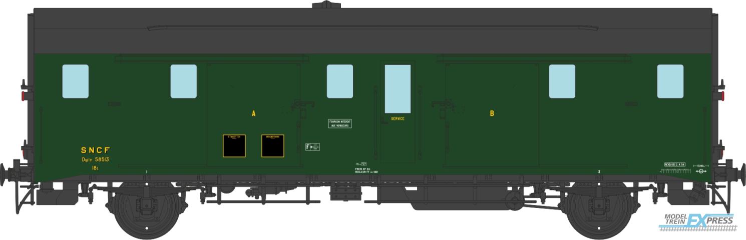 REE models VB-336 DEV 52 Luggage Van 306 green, black roof, ancient lantern, 3 headlights, South-East SNCF Ep.III