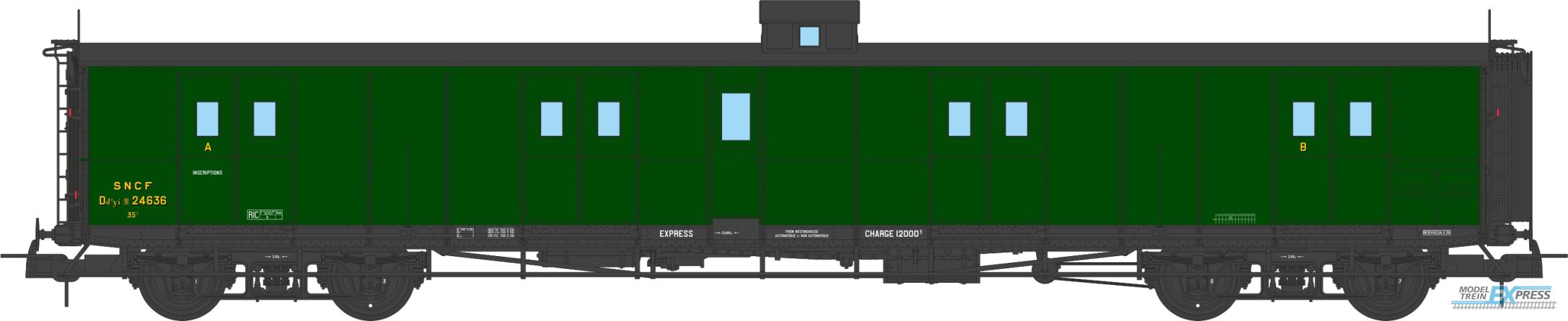 REE models VB-347 Ex-PLM Luggage Van, PLM green, Lookout box, Ladder, Black Roof SNCF N°24636 Ep.III