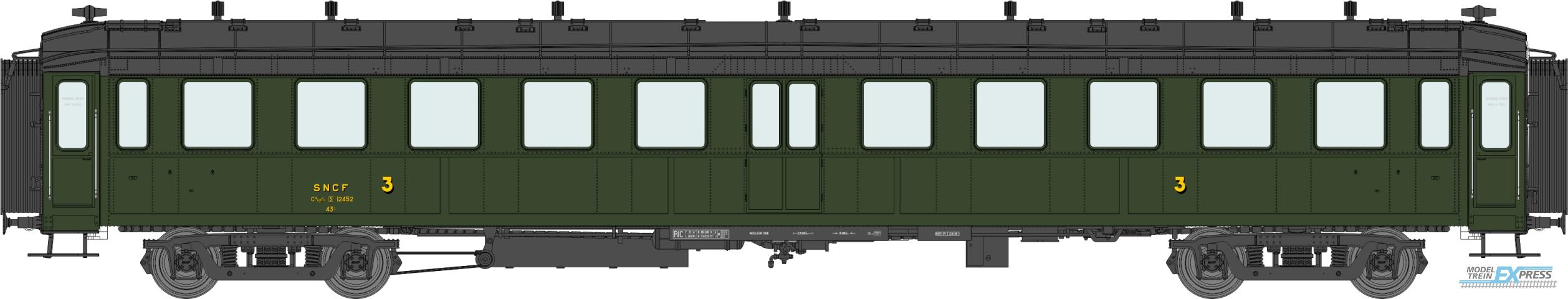 REE models VB-369 BACALAN Coach 3rd class C11myfi 12452 SNCF Ep.IIIA black roof
