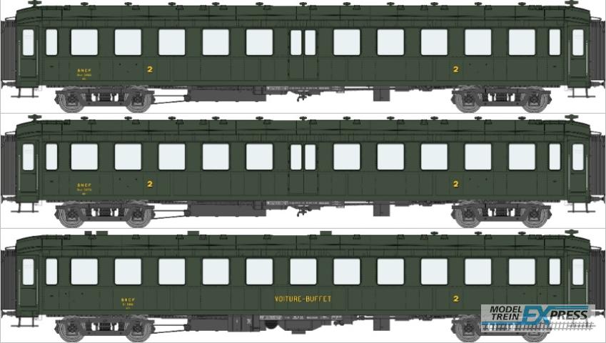 REE models VB-371 Set of 3 BACALAN (2 x 2nd classe B11myfi 54820, 54759 + 1 x Buffet B3r 54861)  SNCF Ep.IIIB