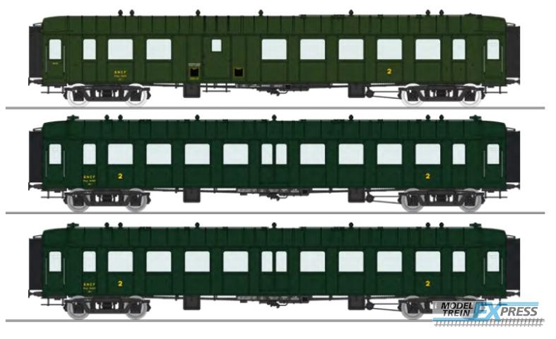 REE models VB-382 SET of 3 OCEM RA Cars B4D + 2 x B9 Green Roof SNCF Era III B West