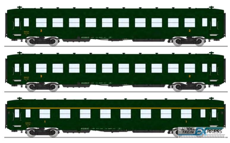REE models VB-389 SET of 3 U52 DEV AO short cars, B10 green 306, SNCF Era III