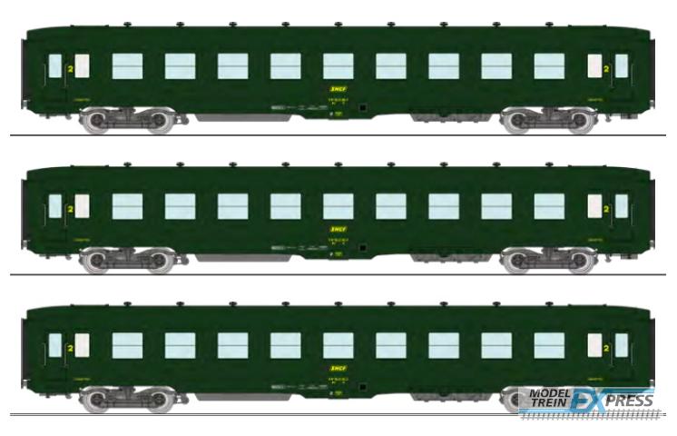 REE models VB-405 SET of 3 U52 DEV AO Sleeping Cars B9c9, Green 301, boxed SNCF logo Era IV