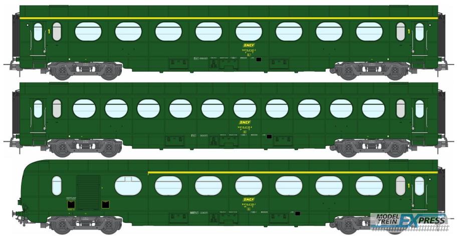 REE models VB-474 Set of 3 ETAT Cars A8, B10 and A6d, green 301, SNCF Period IV