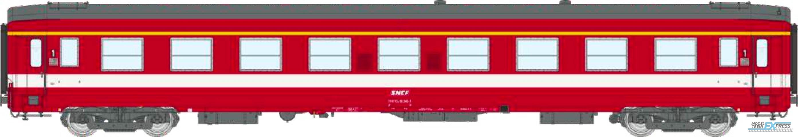 REE models VB-487 Voiture A9 ex-Capitole 1/2 cartouche corail, bande jaune, SNCF Ep.IV