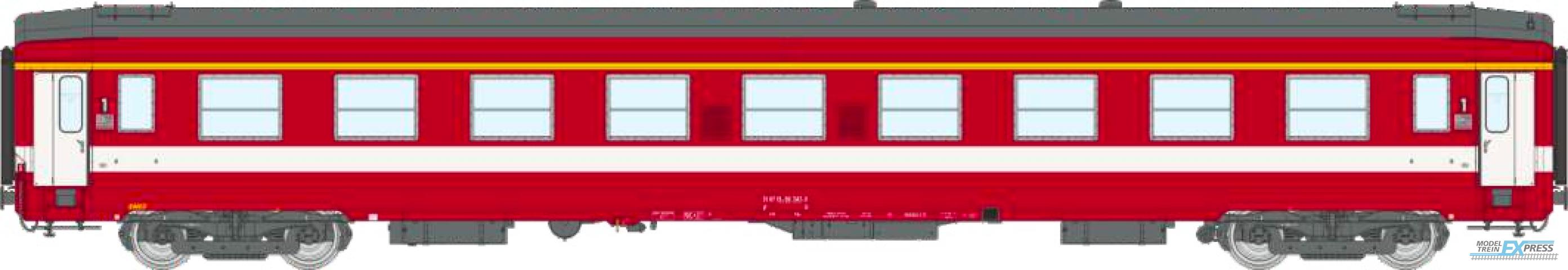 REE models VB-488 Voiture A9 ex-Capitole 1/2 cartouche corail, bande jaune, portes blanches, SNCF Ep.IV
