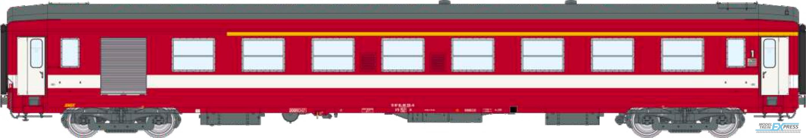 REE models VB-489 Voiture A7D Livrée Rouge ex-Capitole, bande jaune, porte blanche, frein magnétique, SNCF Ep.IV