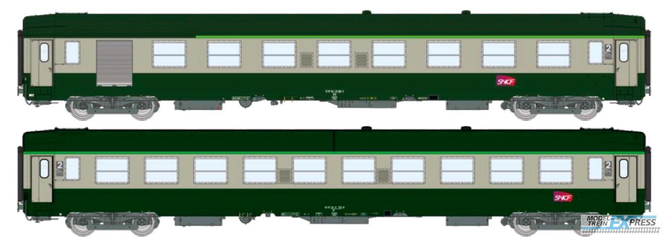 REE models VB-492 Set de 2 voitures UIC B7D et B10 Vert / Gris Logo CARMILLON Cartouche Corail, SNCF Ep.